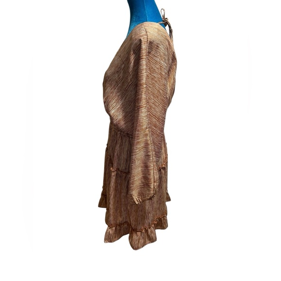 MOON RIVER Brown Tan Beige Striped Satin Balloon Dolman Sleeve Mini Dress Medium - Picture 5 of 8